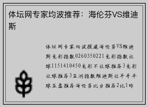 体坛网专家均波推荐：海伦芬VS维迪斯